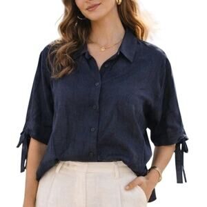 Uchuu Montreal Womens Linen Oversized Collared Top Small Black Coastal Resort
